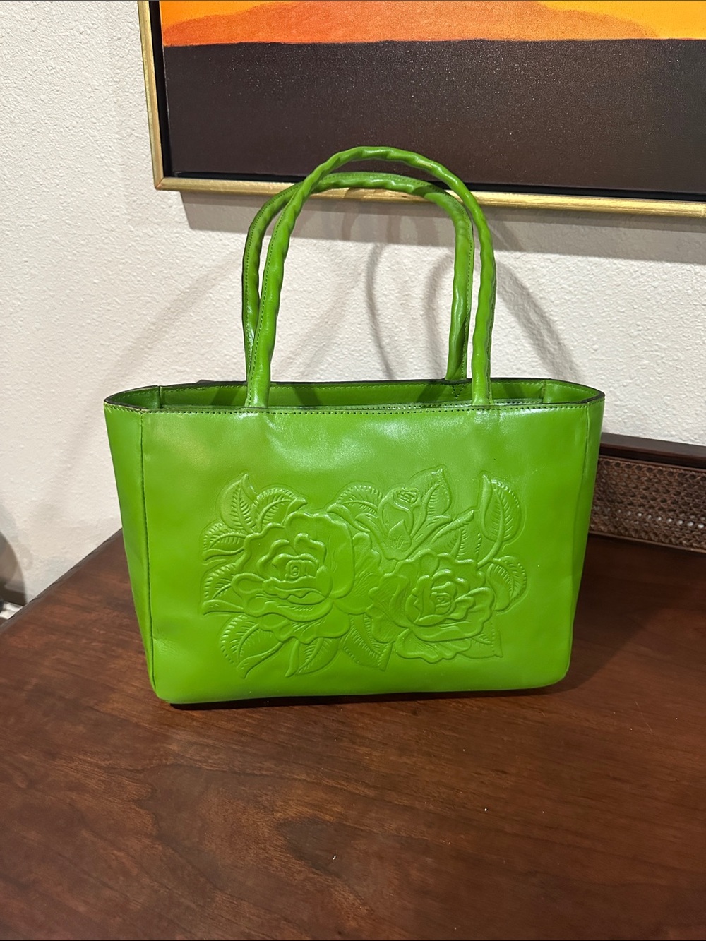 Patricia Nash Lime Green Embossed Floral Tote